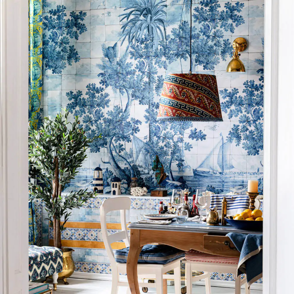 Tiled Effect Wallpaper Azure Mural from Mind the Gap