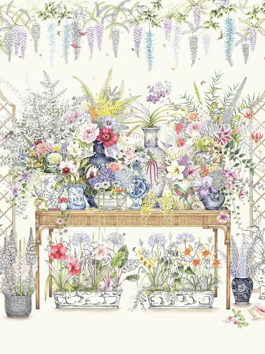 La Cermonie Fleurie Wallpaper by Kelly Higgs for Pierre Frey