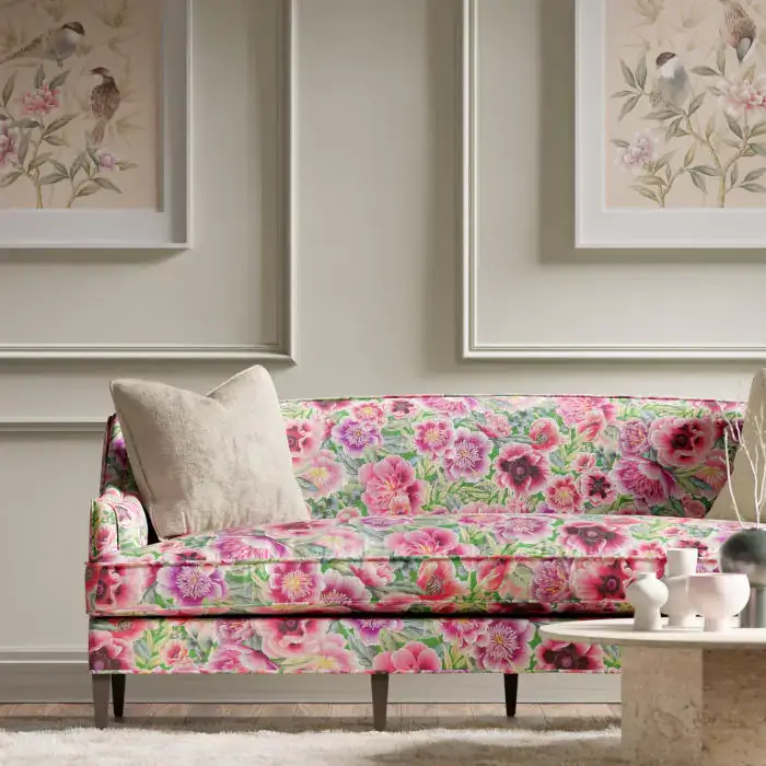 Marsha Fabric in Aqua Peony Magenta by Diane Hill for Harlequin