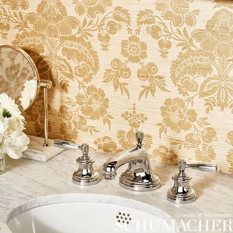 Printed Grasscloth Wallpaper Simone Damask from Schumacher