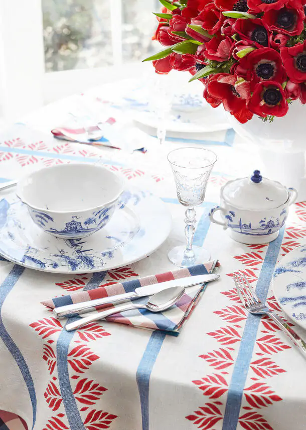 Fern Stripe Red and Blue Fabric Antilles Anna French