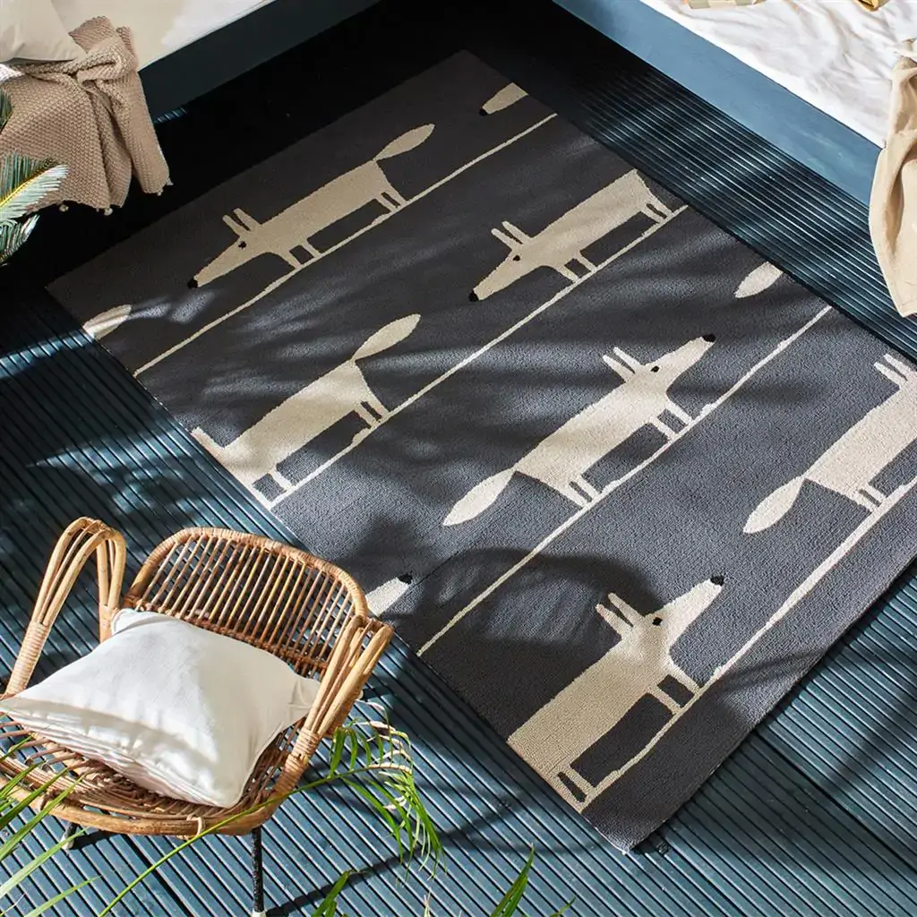 Mr Fox Outdoor Rug in Charcoal by Scion
