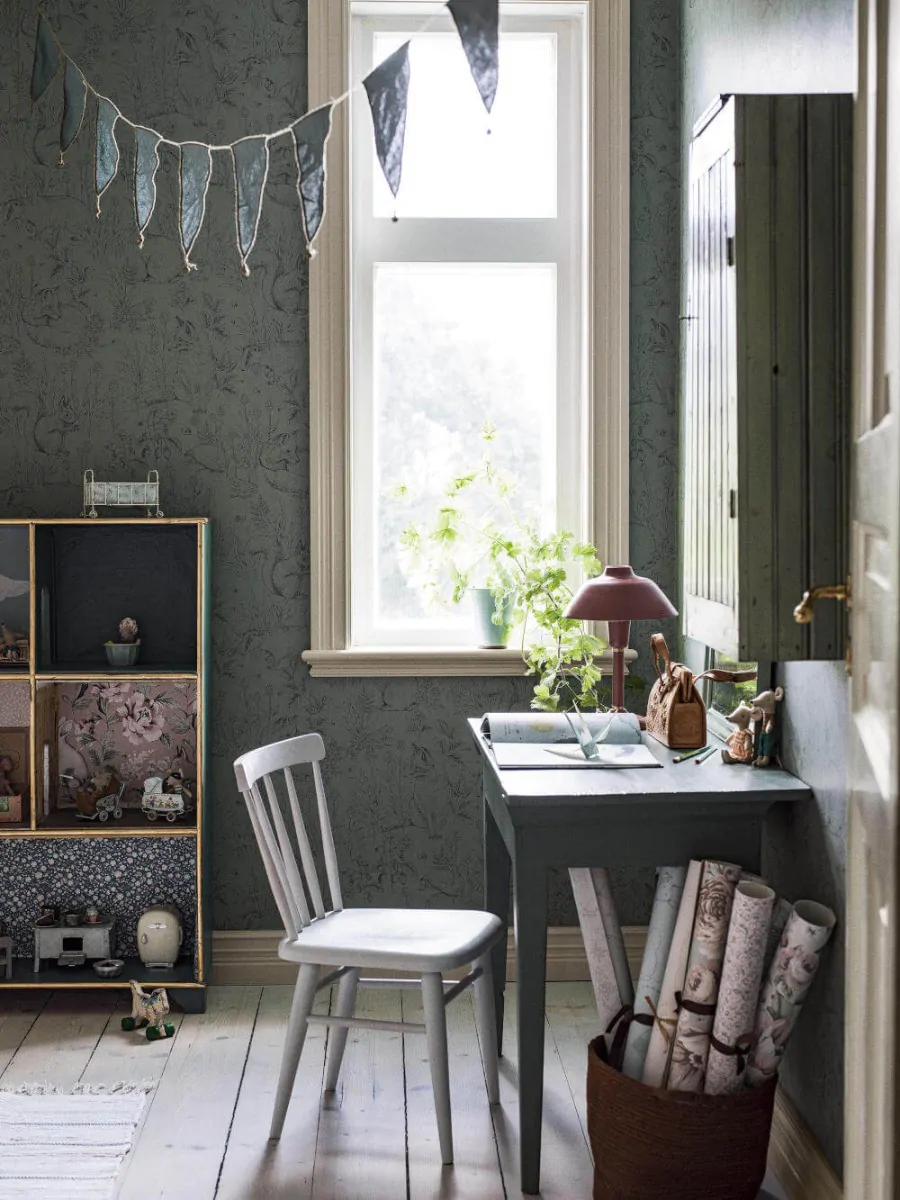 Childrens Furniture with Forest Friends Wallpaper from Borastapeter