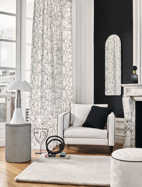Camengo Visage Black White Fabric 34330214