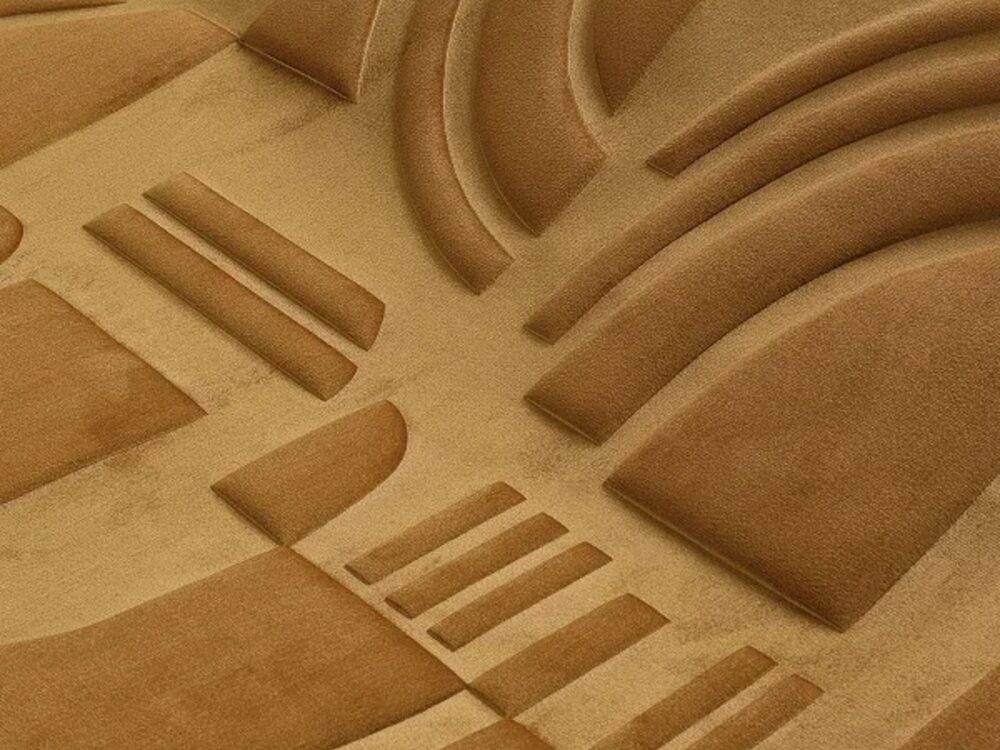 Casamance Arcane 3D wallpaper in amber with sculpted geometric panels
