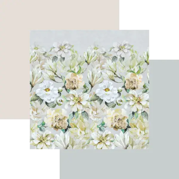Jardin Botanique wallpaper paired with Powder Puff Paint and Gauze Dark Paint