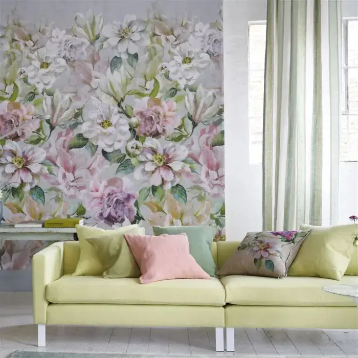 Jardin Botanique Mural Wallpaper in Peony from Designer Guild