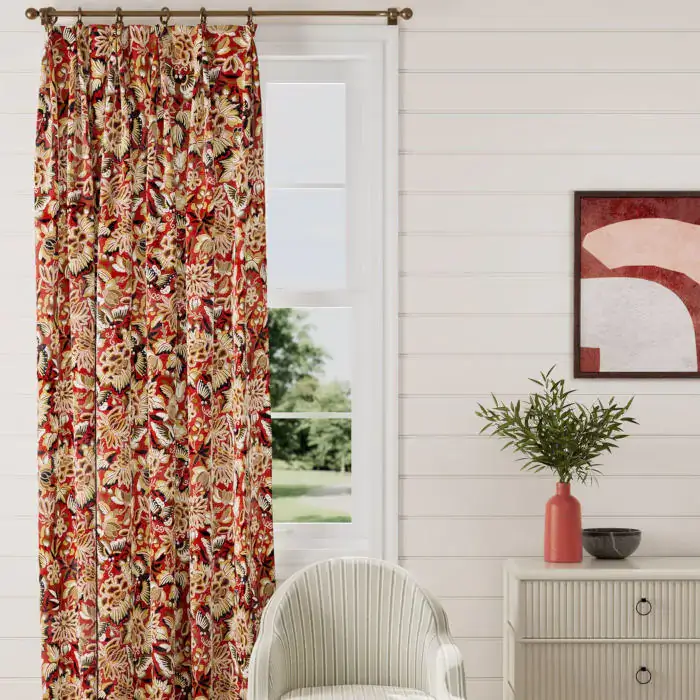 Matching Amara Butterfly Fabric in Cinnabar/Ink Black by Sanderson