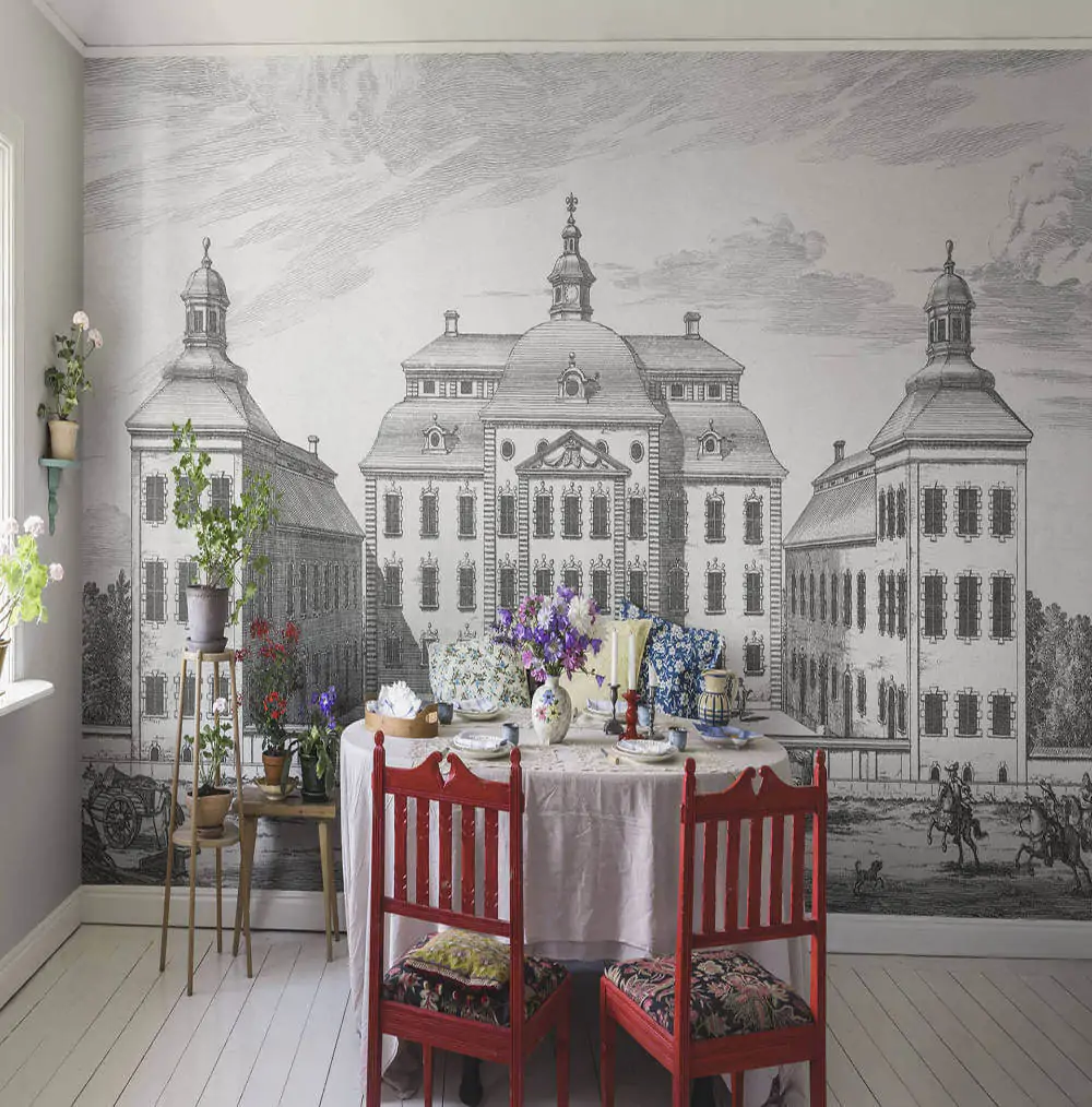 Löfstad Slott Graphite mural wallpaper