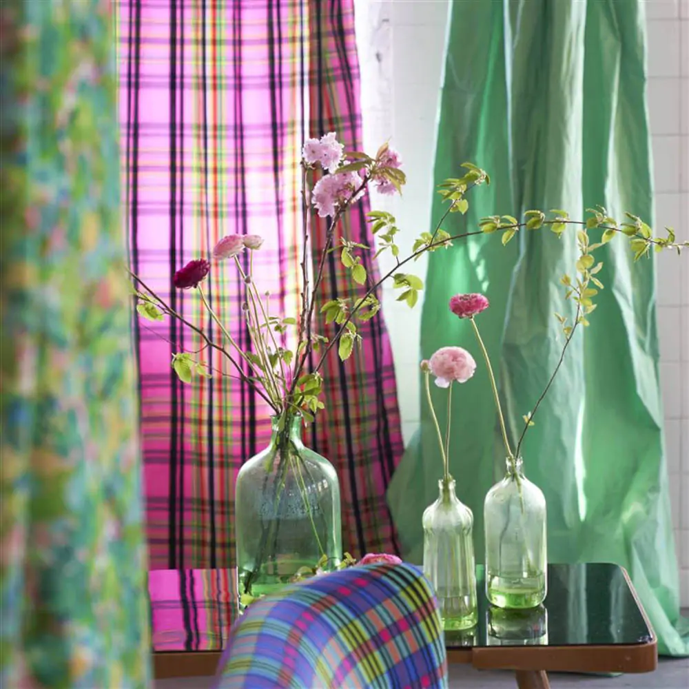 Bold Pink Check Fabric Chennai in Fuschia from Designers Guild