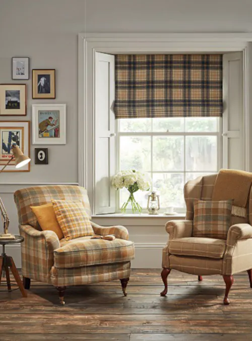 Kingham Check Fabric from Moon in Mustard