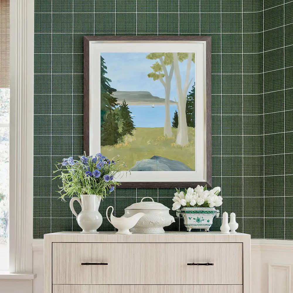 Smart Check Wallpaper Grassmarket in Forest Green from Thibaut