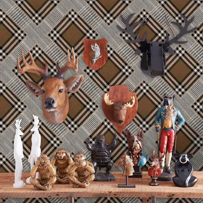 Checkered Patchwork Wallpaper in Mid Brown by Mind the Gap
