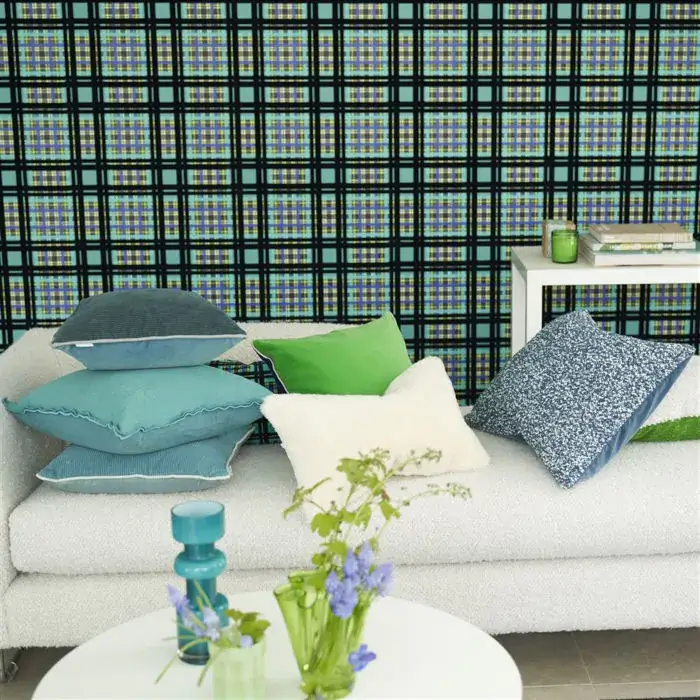 Bold Tartan Wallpaper - Chennai in Azure by Designers Guild