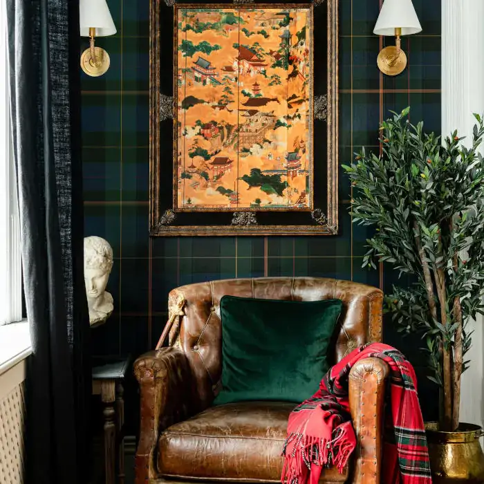 Equestrian Plaid Wallpaper in Khaki by Mind the Gap