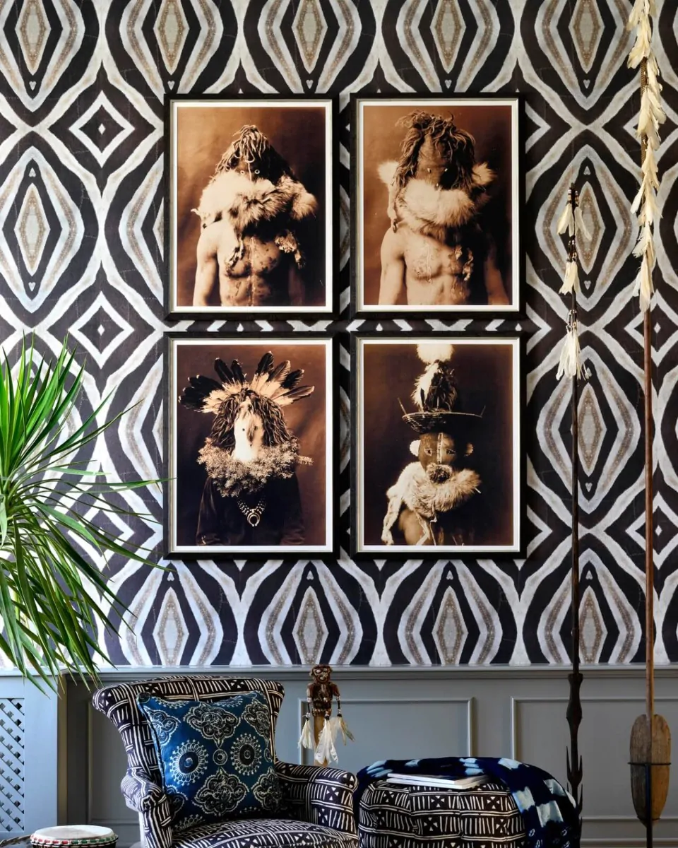 Maximalist design using Mind the Gap wallpaper