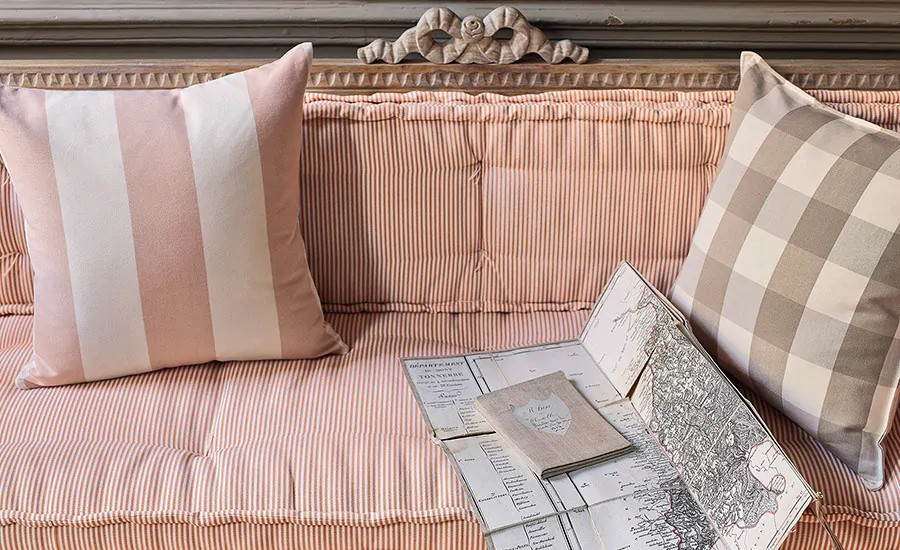 Grand Millennial styling using gingham and striped fabric