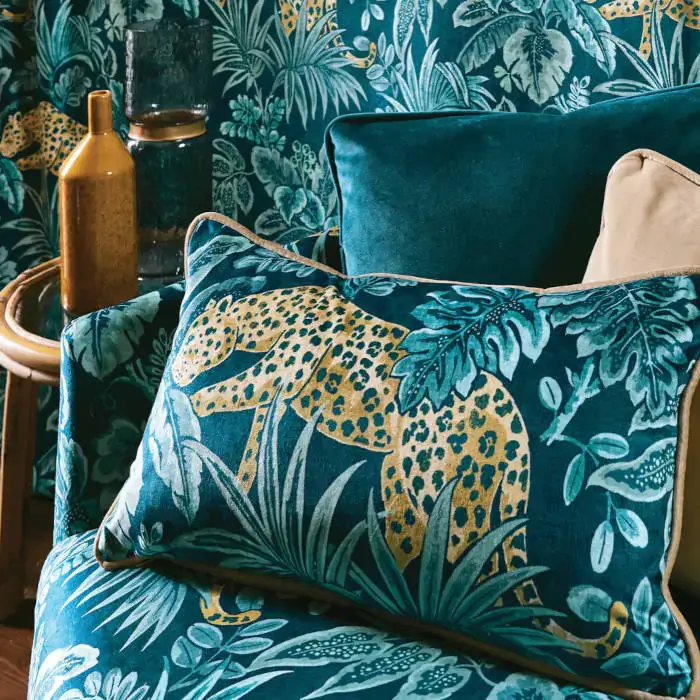 Leopard Velvet Fabric in Ocean