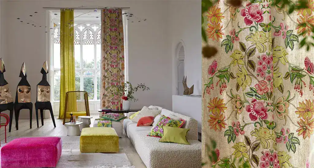 Designers Guild Floral Embroidered Curtains Luxury Living Room